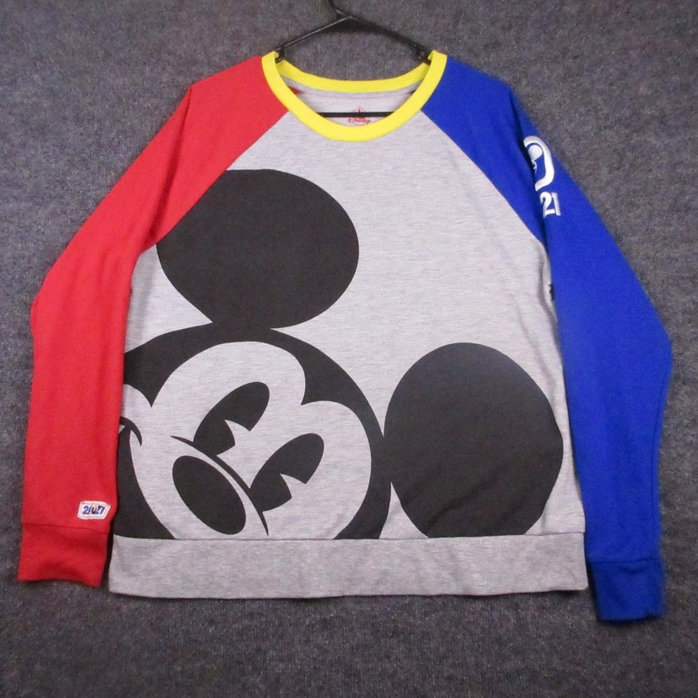 Disney Sweatshirt Mens XL Gray Fleece Colorblock Mickey 2021 Walt Disney World